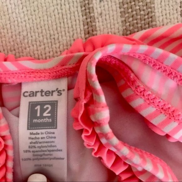 Carters Bright Pink Striped Baby Girl Bathing Suit. Size 12‎ Months. - Picture 3 of 3